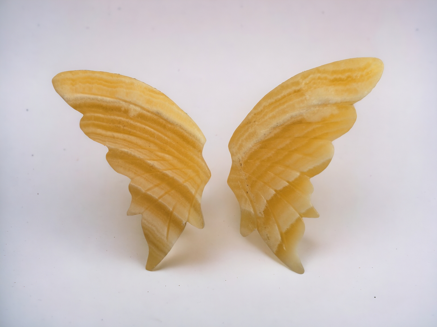Banded Yellow Calcite Butterfly Wings with Stand